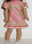 Doll dress with pink, green and white stripes